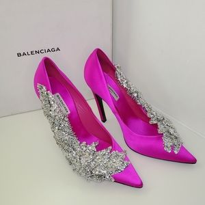 Balenciaga crystal embellished satin pumps